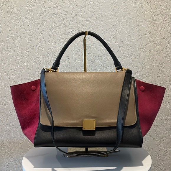 CELINE Trapeze Hand Bag Leather Beige Pink - Picture 1 of 16